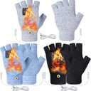 Giegxin 3 Pairs USB Heated Gloves for Women and Men Winter Hand Warmers Heating Mitten Full & Half Fingerless Heated Gloves Christmas Birthday Gift for Aldult Indoor Outdoor, Blue Black and Grey