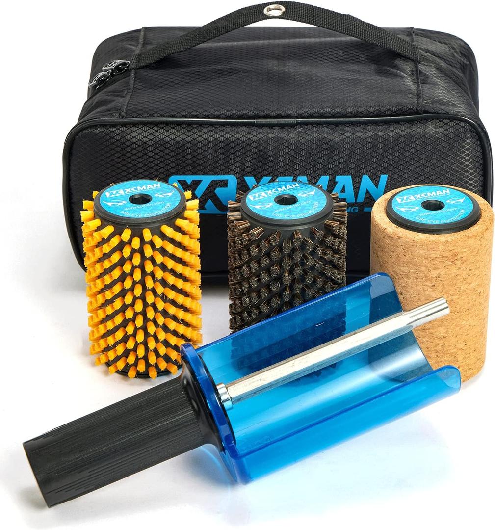 XCMAN Ski Roto Brush Kit Roto Brush Handle Axle with All 3 Brushes:Nylon,Horsehiar,Brass/Cork