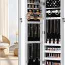 Nicetree Mirror Jewelry Cabinet, Jewelry Armoire with Full Length Mirror, Mirror with Jewelry Storage Wall/Door Mounted, Lockable Jewelry Armoire Organizer, White