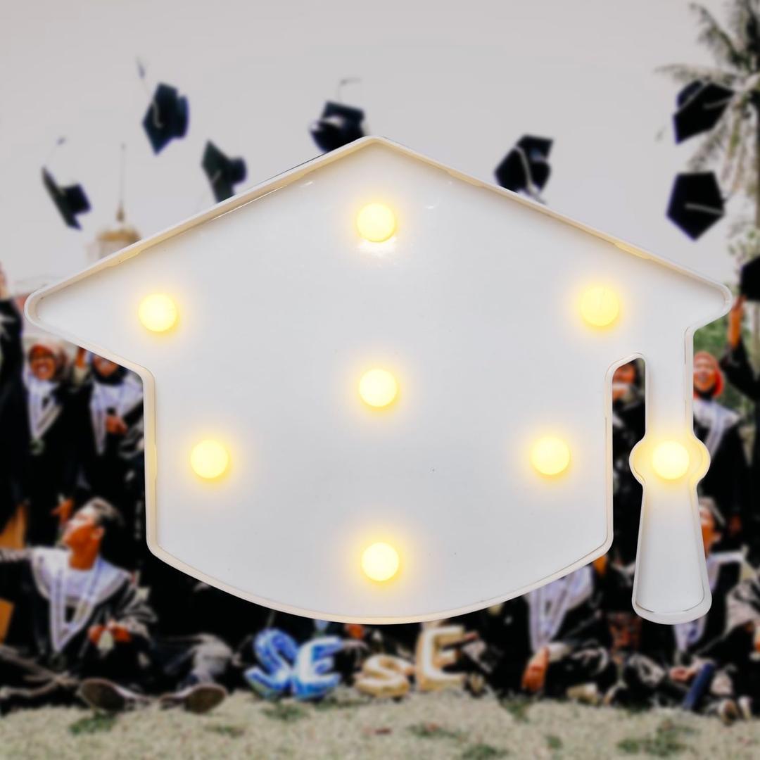 Graduation Cap Decorations Grad Light Up Letters Doctoral Tam Marquee Lights Hat for Master and Doctorate Ceremonies, High School College Bachelor Party, Graduation Decorations(White)