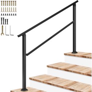 VIVOSUN Outdoor Handrail, 4 Step Stair Handrail, 54" x 36" Fits 1 to 4 Steps, Wrought Mattle Iron Handrail for Concrete Steps, Porch Steps, One-Step Assembly, Black