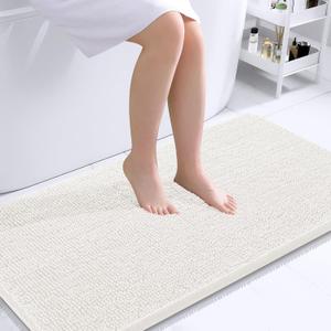 OLANLY Bathroom Runner Rugs 44x24, Extra Soft Absorbent Chenille Bath Rugs, Rubber Backing Quick Dry, Machine Washable Long Bath Mats for Bathroom Floor, Tub and Shower, Home Decor Accessories, Ivory