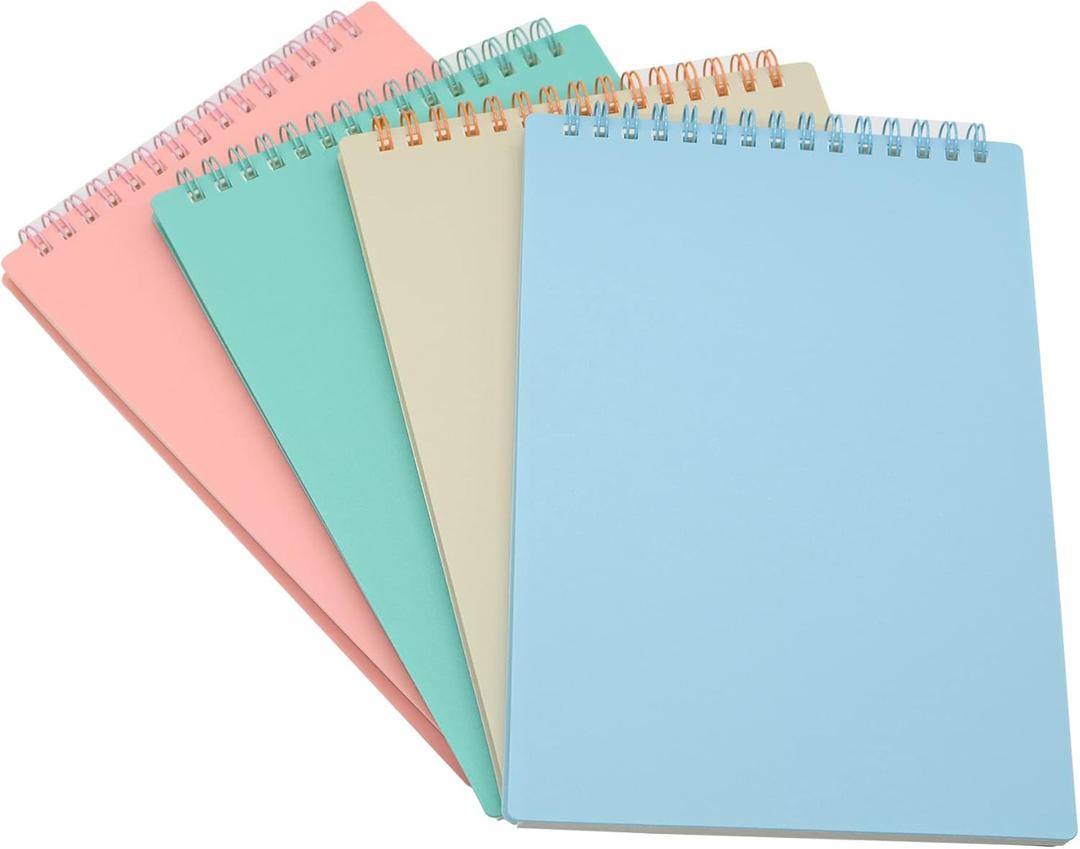 Yansanido Top Bound Spiral Notebook, 4 Pcs 4 Color A5 Size Thick Plastic Hardcover 8mm Ruled Paper 80 Sheets (160 Pages) Journal for School and Office Supplies (Light Color)