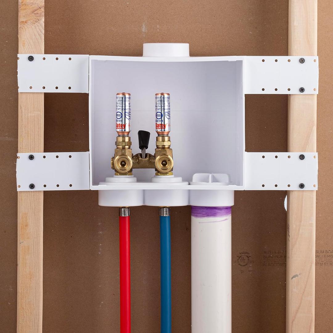 Oatey 38577 Quadtro Washing Machine Outlet Box F1807 PEX Tail Piece, Single Lever with Water Hammer, 2" Hub