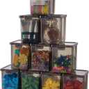 10 Pack Small Storage Bins with Lids, Stackable Plastic Organizer Boxes for Crafts, Jewelry & Beads, Office Supplies - 3.54x3.54x4.53 Inch – Black Square Medium