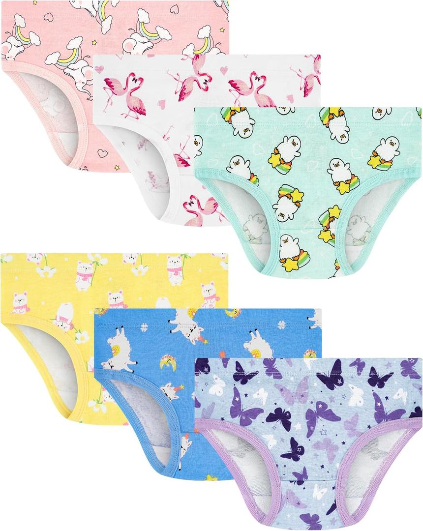 100% Cotton Girls Underwear Tagless Comfort Toddler Panties (6-Pack) (18-24 Months, Blue-flamingo/Sheep-a23)