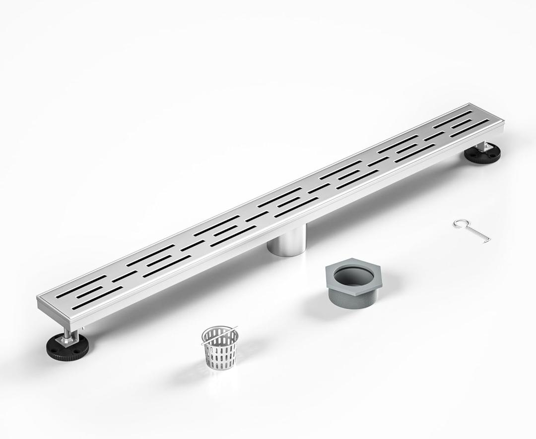 Linear Shower Drain 28" Brushed 304 Stainless Steel | with Drain Grate | Fast Drainage | Stainless Floor Drain Grate | Hair Strainer | Drain Key | The Upgrade for Your Bathroom