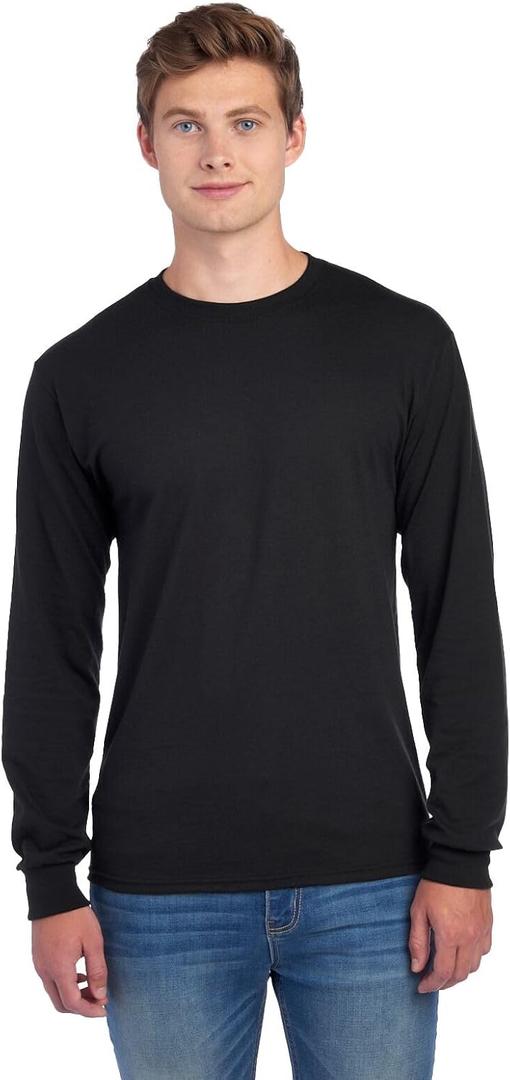 Jerzees Mens Dri-Power Cotton Blend Long Sleeve Tees, Moisture Wicking, Odor Protection, UPF 30+, Sizes S-3x (Black, S)