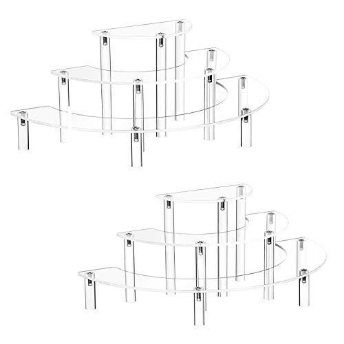 YestBuy Acrylic Risers Display Stand For Pop Figures, 3 Tier Cupcake Stand, Perfume Stand Organizer,2 Pack Half Moon Dessert Stand for Food, Acrylic Display Stand for Collections.