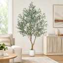 Olive Trees Artificial Indoor, 7FT Faux Olive Tree with White Tall Planter, Full Lush Artificial Plants with Large Olive Branches and Lifelike Fruits for Home Office Decor