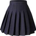 Hoerev Women Girls Thick Wool Fabric for Cold Weather Versatile Plaid Pleated Skirt with Shorts (0, Pure_navy)