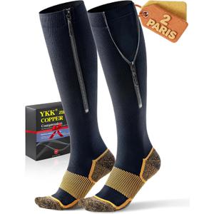 Medical Zipper Compression Socks 20-30 mmHg for Women & Men (2 Pairs) - Easy On Copper Compression Socks for Circulation, Swelling, Odor Control, Athletic, Travel, Flying XL