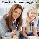 Bow Tie for Women Girls, Rhinestone Bowtie Pre-tied Womens Neck Tie for Shirt Uniform Wedding (Black-adjustable Style)