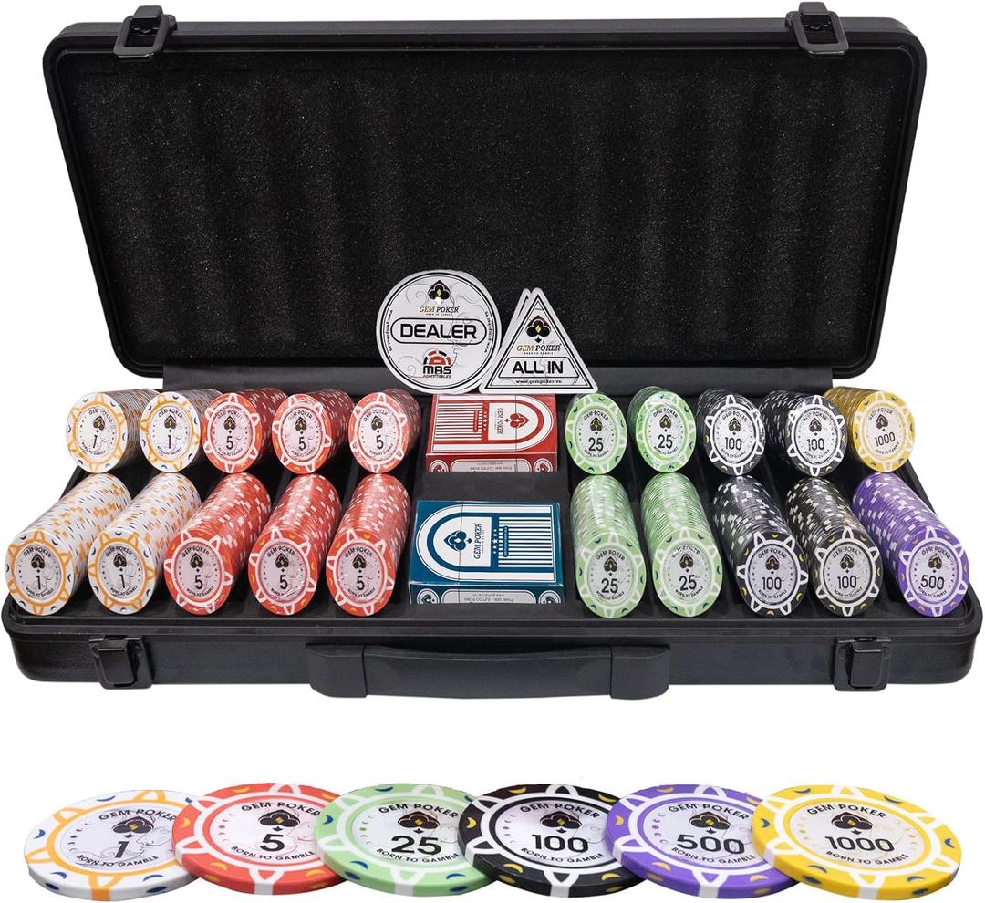 Luna 14 Gram Clay Poker Chips Set for Texas Holdem, 500PCS Numbered Chips, Features a High-end Carrying Case with Strong Eva Foam Inside and German Polycarbonate Shell (Multiple Colors)