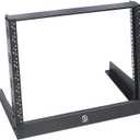 RIVECO 8u Tabletop Rack for Audio & Network, Desktop Rack Shelf Tappered Holes Open Frame Sound Recording Shelf Free Standing 2 Post Black