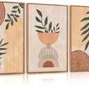 CHDITB Modern Botanical Framed Canvas Wall Art, Neutral Bohemian Gallery Wall Decor, Abstract Geometry Line Wall Painting, Mid Century Minimalist Sage Art Prints For Dining Room Bedroom Office 24"x36"