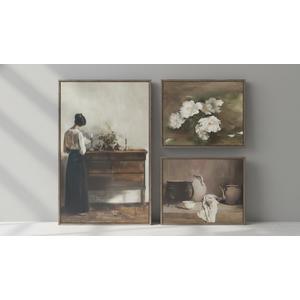 Large Framed Vintage Canvas Wall Art Sets, 3 Piece Farmhouse Prints Painting, Retro Rustic Brown Picture Artwork Decor for Living Room Bedroom and Dining Room