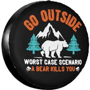 Spare Tire Covers for Trailers,Funny Bear Go Outside Wheel Protectors Waterproof Sun Protection Universal Fit for Trailers Rv SUV Truck Camper Travel Trailer Accessories,17 inch (17" fits for tire Diameter 80-83cm/31.5-33in)
