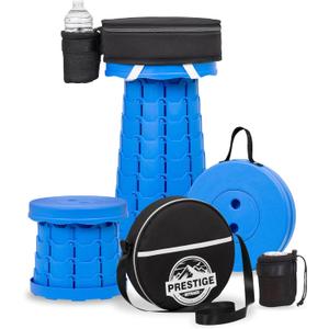 Collapsible Stool With 3-in-1 Cushioned Carry Case, 400lbs Max Weight, Lightweight Portable Retractable Foldable Telescoping Camping Stool for Adults Outdoor Fishing Hiking Travel BBQ (Blue)
