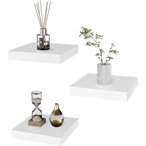 PopiShelves Small Floating Shelves for Wall - 6 Inch Mini Square White Shelves for Bedroom, Living Room, Bathroom, Kitchen, Office Decor Set of 3