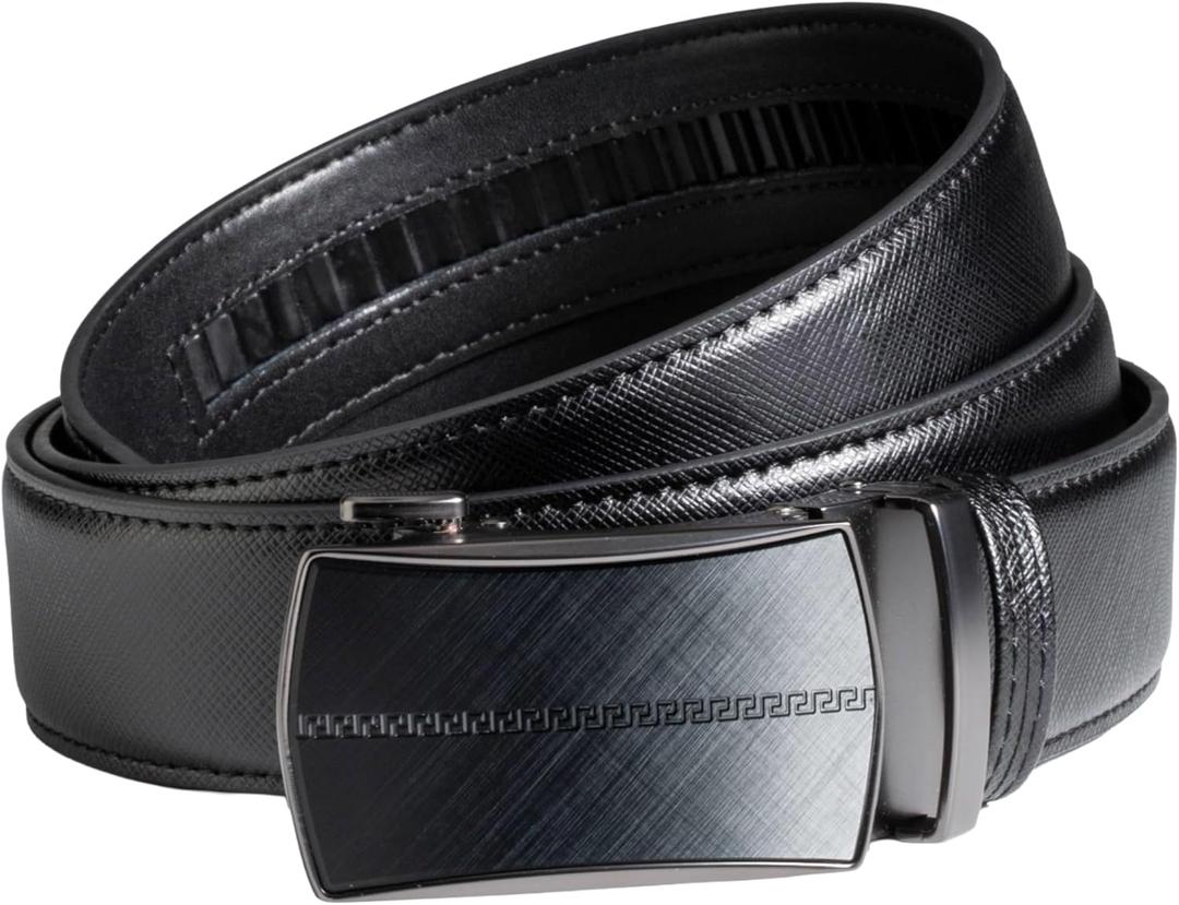 Ratchet Belt for Men Big and Tall Leather Dress Belt, Plus Size Up to 60" Adjustable Fit, 1.38 No Belly Pinch