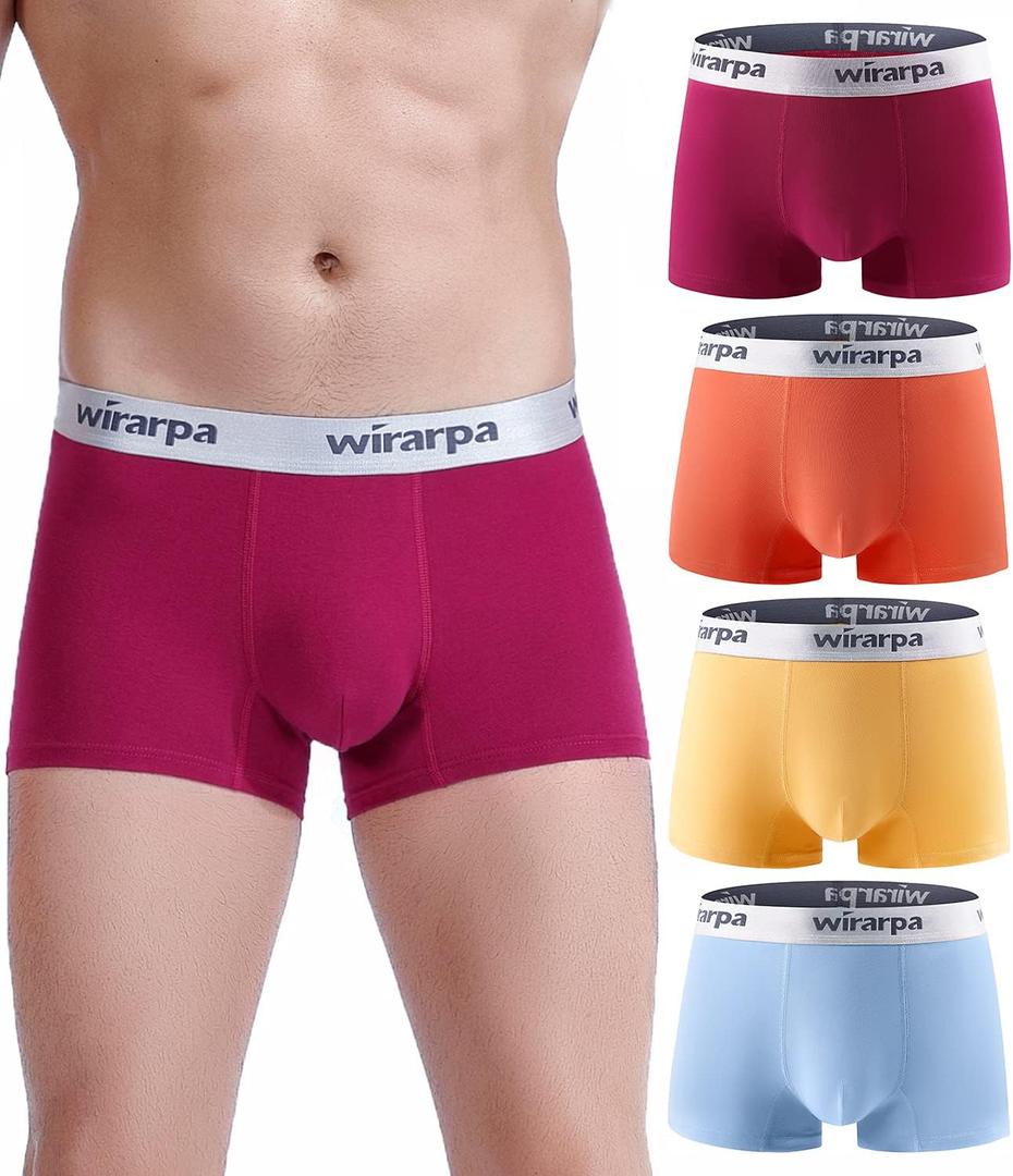 wirarpa Mens Trunks Underwear Cotton Boxer Briefs Short Leg Comfortable Underpants 4 Pack (XXXL)
