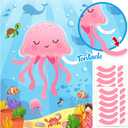 Pin The Tentacle On The Jellyfish Game Under The Sea Themed Poster with 24 Stickers Blindfolds Fun Ocean Animal Entertaining Classroom Activity for Kids Birthday Party Decorations Supplies Wall Decor