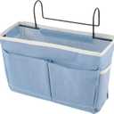 Surblue Bedside Caddy Bedside Storage Bag Hanging Organizer for Bunk, Hospital Beds, Dorm Rooms Bed Rails Camp 4 Pockets and 2 Hooks (Skyblue)