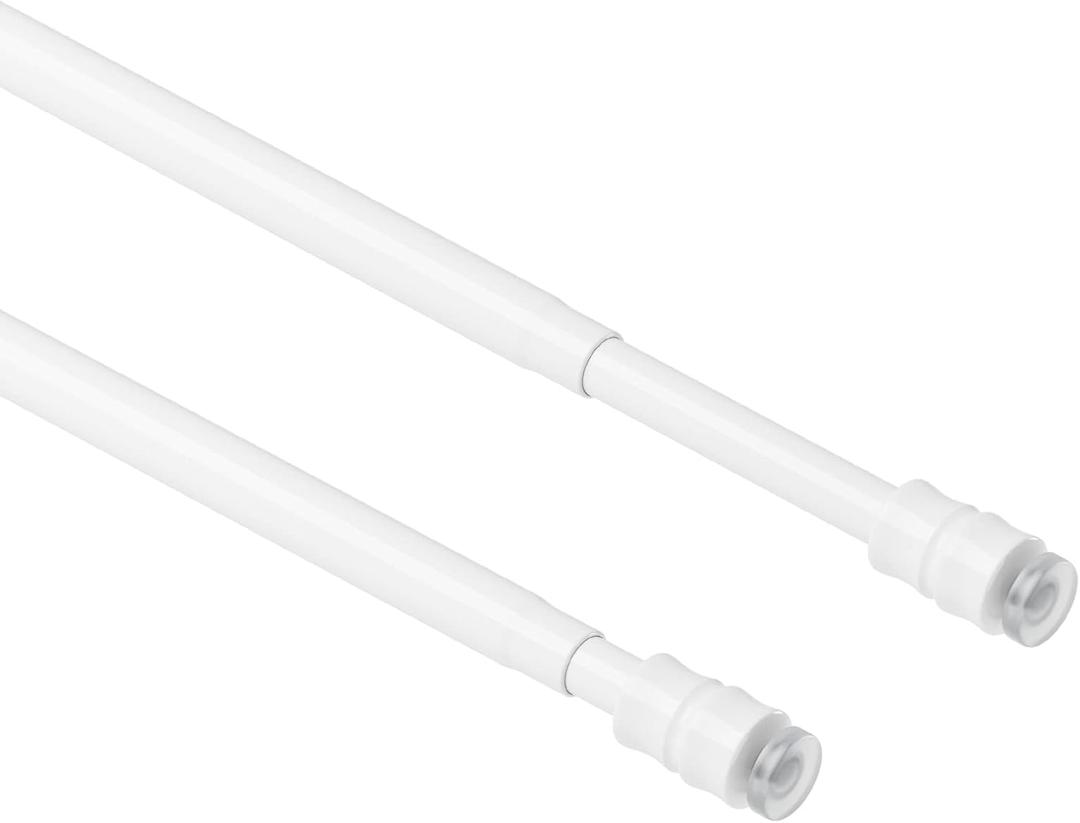 TYRON 2Pcs Thin Spring Tension Rod 28 to 45 Inches, 3/8 in. Diameter, Adjustable Skinny Tiny Tension Curtain Rod No Drill, Window Sash Tension Rods (White)