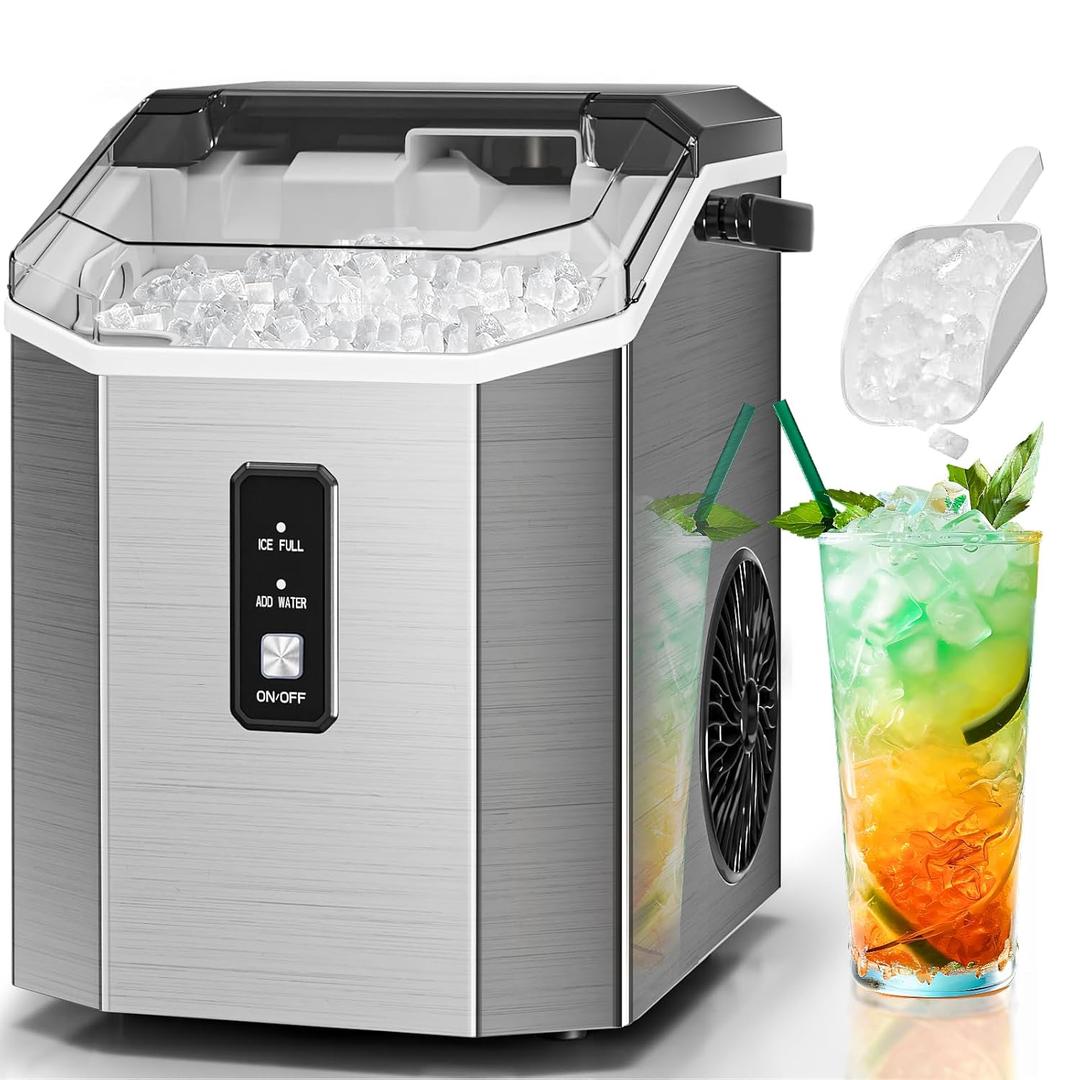 Antarctic Star Nugget Ice Makers Countertop with Self-Cleaning, 35lbs/24H, Portable Sonic Ice Maker Machine with Handle/Basket/Scoop for Home, Kitchen, Office, Camping,(Stainless Steel Silver)