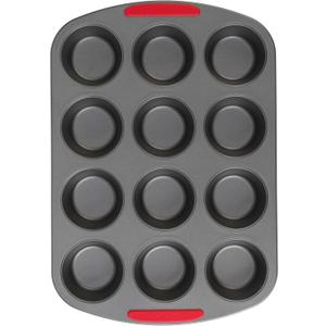GoodCook MegaGrip 12-Cup Muffin Pan with Silicone Grip Handles Perfect for Cupcakes Durable Heavy-Gauge Steel Construction Scratch-Resistant Nonstick Coating, 15.5x10.5-Inch, Gray