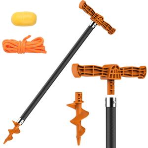 Boat Sand Anchor, 20"/40" Shallow Water Anchor Pole for Boat and PWC, High-Strength Carbon Fiber Tubes, Nylon Glass Fiber Auger, Orange (6.6FT Long Line-Buoy Set Included)
