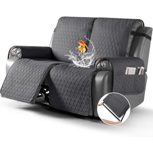 TAOCOCO 100% Waterproof Loveseat Recliner Cover-Recliner Cover with Non-Slip Granule, Recliner Chair Covers with Elastic Band,Washable Recliner Chair/Protector for Pets(Black Gray, 2 Seater)