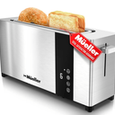 Mueller UltraToast Full Stainless Steel Toaster 2 Slice, Long Extra-Wide Slots with Removable Tray, Cancel/Defrost/Reheat Functions, 6 Browning Levels with LED Display, Housewarming Gifts New Home