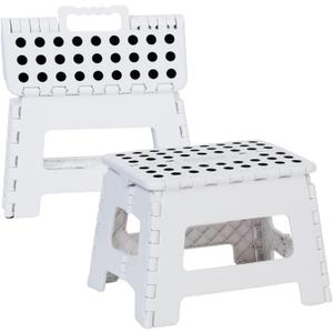 TRY & DO 2 PCS Folding Step Stool 9 Inch Non-Slip Surface Step Stool with Portable Handle for Kids, Adults Bathroom Kitchen Bedroom, Holds up to 300 LBS, White
