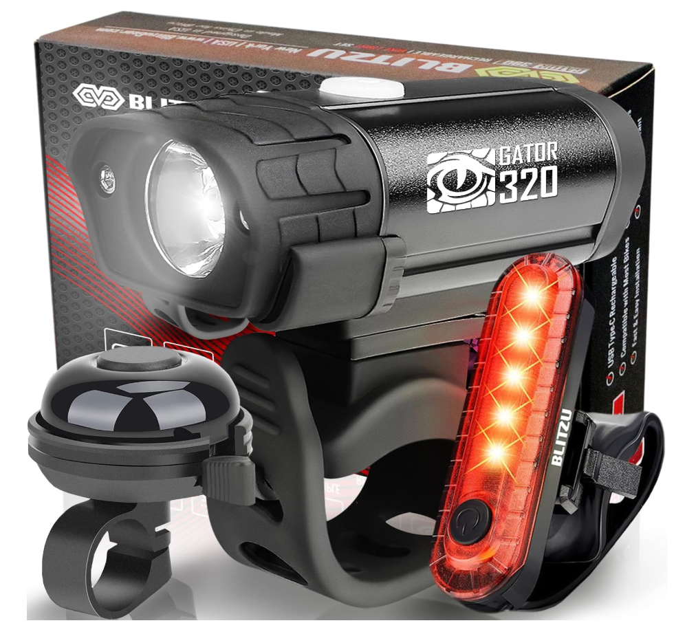 Bike Lights for Night Riding with Bell, Super Bright Bicycle Reflectors, USB Rechargeable Bike Lights Front and Back, Water-Resistant, 4+5 Modes Headlight Taillight Set for Safety, Men, Women & Kids Pack of 2