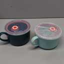 Nuenen 2 Pcs Soup Bowls with Lids and Handles 30 oz Microwave Safe Ceramic Soup Mug Microwavable Ramen Containers with Lids Large Colorful Cups for Noodle Cereal kitchen(Blue, Dark Green)