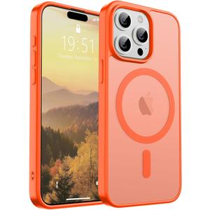 SUPFINE Magnetic for iPhone 15 Pro Case (Compatible with MagSafe) (Military Grade Drop Protection) Slim Translucent Matte Shockproof with Anti-Fingerprint Phone Case,Orange