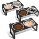 3 Set Elevated Cat Food Water Bowls, 6 Stainless Steel Bowls for Indoor Pet with Cute Metal Stand, 10° Tilted Anti-Vomiting Raised Wide Shallow Cat Dishes Whisker Friendly for Multiple Kitten,Puppy