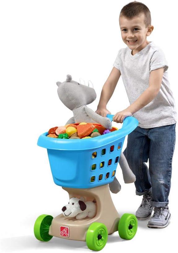 Step2 Little Helper's Shopping Cart for Kids, Play Grocery Cart, Made of Durable Plastic, for Toddlers 2+ Years Old, Blue, Large