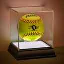 Softball Display Case with Led Light, UV Protected Cube with Wood Base Stand, Clear Acrylic Softball Holder for Single Autograph Ball