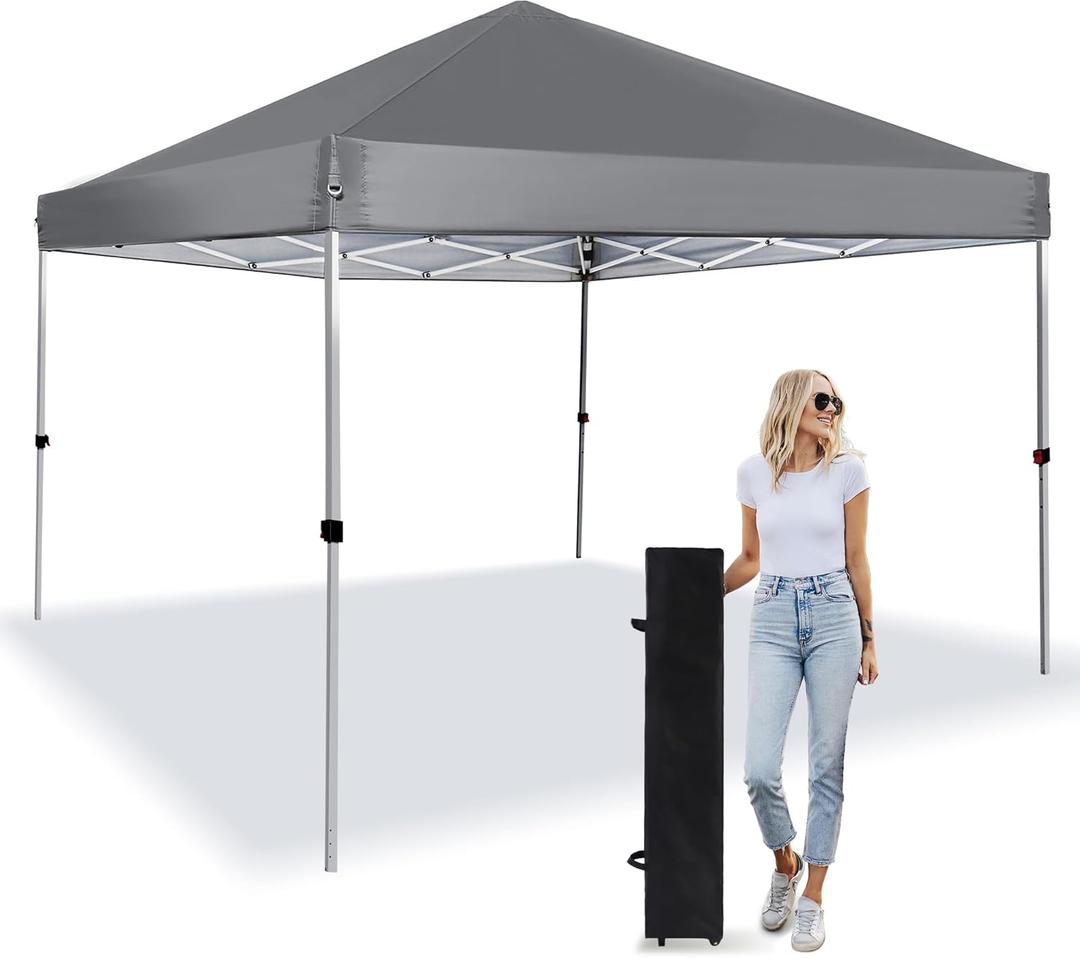 Pop Up Canopy 8X8 FT,Portable Sun Instant Shelter w/Backpack Bag,Waterproof,Adjustable Straight Leg Heights Canopies,Outdoor Tents for Parties,Camping,Commercial Event,Grey