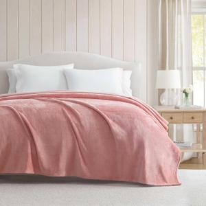 Martha Stewart - King Size Blanket, Ultra-Soft Plush Fleece Throw Blanket with Double-Needle Stitching, 350 GSM, Medium Weight Bedding for Bed or Couch (Bedford Solid Pink)