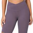 ODODOS Women's Crossover Yoga Shorts with Back Pocket, 8" Buttery Soft V High Waist Lounge Biker Shorts, Ash Violet, (Purple, XS)