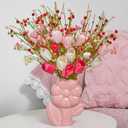 WDS WONDROUS 6Pcs Valentine's Day Artificial Flowers, 15.7 Inch Tulip Heart Stems with Pink White Berries for Vase Centerpiece, Wedding Home Decor