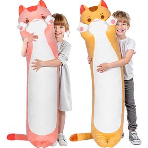 Mewaii Artist-Designed Ultra Soft Long Cat Plush Body Pillow, Extra Stuffing for Comfort, Premium Quality Stuffed Animal Gift for Girlfriend or Cat Lovers (Pink Cat Body Pillow 20 Inch)