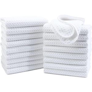 POLYTE Ultra Premium Microfiber Kitchen Dish Hand Towel Waffle Weave, 18 Pack (16x28 in, White)