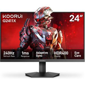 KOORUI 24" Gaming Monitor, 240Hz 1ms Response, FHD HDR400 Display, 90% DCI-P3 Color Gamut, Adaptive Sync, Ultra Slim Frame, VESA Mountable, HDMI 2.0, DP 1.4