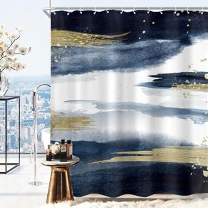 Cinbloo Navy Blue Marble Shower Curtain 60Wx72H Abstract Modern Ombre Gold Minimalist Bathroom Curtain Set Man Woman Aesthetic Oil Painting Ink Bath Curtain Fabric Bathroom Decor with 12 Hooks