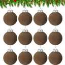 12 PCS Brown Velvet Christmas Balls Ornaments Christmas Tree Decorations 2.4 Inch Flocked Christmas Hanging Balls for Xmas Decorative Hanging Ornaments Party Wedding Family Gathering(Brown)